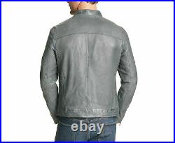 Men genuine lambskin leather Stylish Pattern Solid Biker Gray Coat Jacket