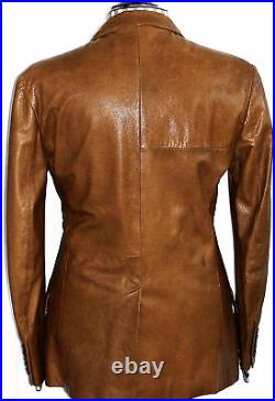 Men's 100% Genuine Lambskin Leather Two Button Blazer Vintage Brown Coat Jacket