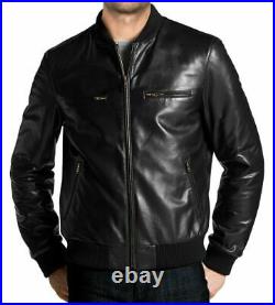 Men's 100% Lambskin Leather Jacket Motorcycle Handmade Slim Fit Biker Black Coat