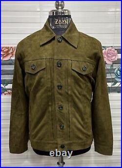 Men's 100% Real Suede Leather Green Trucker Jacket Western Style Designer Jacket