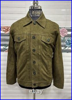 Men's 100% Real Suede Leather Green Trucker Jacket Western Style Designer Jacket