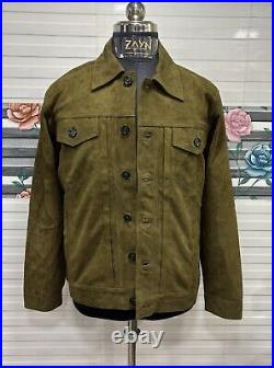 Men's 100% Real Suede Leather Green Trucker Jacket Western Style Designer Jacket