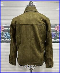 Men's 100% Real Suede Leather Green Trucker Jacket Western Style Designer Jacket