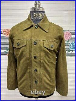 Men's 100% Real Suede Leather Green Trucker Jacket Western Style Designer Jacket