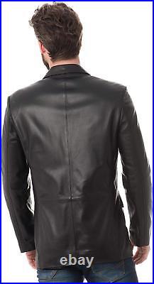 Men's Authentic Lambskin 100% Real Leather Blazer Black THREE BUTTON Coat Jacket