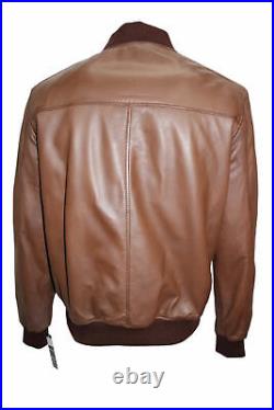 Men's Authentic Lambskin Real Leather Jacket Bomber Motorcycle Winter Brown Coat