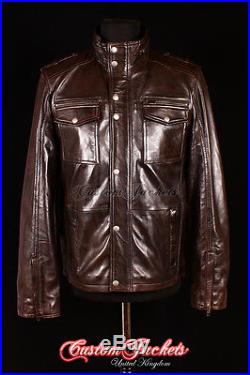 Men's BANDIT VINTAGE BROWN Safari Western Cowboy Biker Leather Shirt Jacket