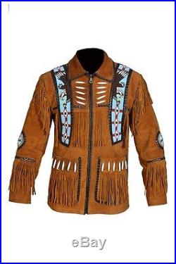 Men's Beaded Fringed Suede Western Cowboy eagle Jacket -Best QUALITY