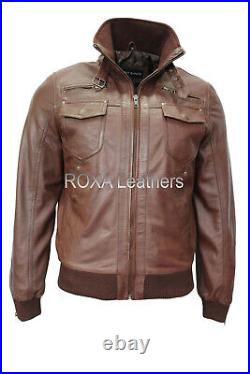 Men's Belted Soft Collar Genuine Sheepskin 100% Leather Jacket Bomber Coat
