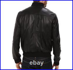 Men's Black Bomber Leather Jacket Genuine 100% Soft Lambskin Outwear Racer Coat