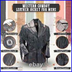 Men's Black Fringe Jacket Native American Beadwork western style Coat Men's Black Fringe Jacket Native American Beadwork western style Coat