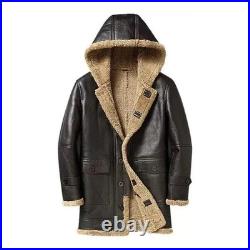 Men's Black RAF B3 Bomber Aviator Jacket Sheepskin Fur Shearling Leather Coat