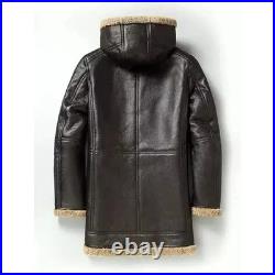 Men's Black RAF B3 Bomber Aviator Jacket Sheepskin Fur Shearling Leather Coat