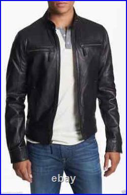 Men's Black Real Lambskin Leather Jacket Slim Fit Biker Motorcycle Jacket/Coat