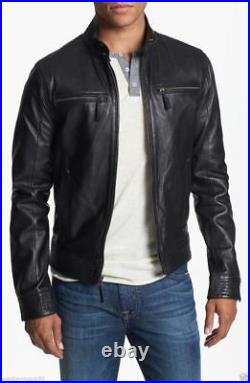 Men's Black Real Lambskin Leather Jacket Slim Fit Biker Motorcycle Jacket/Coat