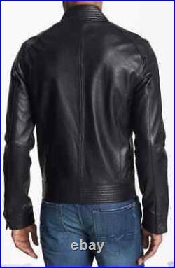 Men's Black Real Lambskin Leather Jacket Slim Fit Biker Motorcycle Jacket/Coat