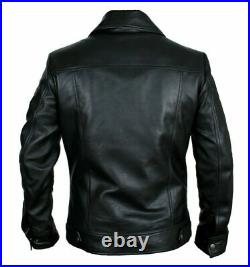 Men's Black Real Leather Jacket Slim Fit Biker Vintage Jacket Retro Collar Coat