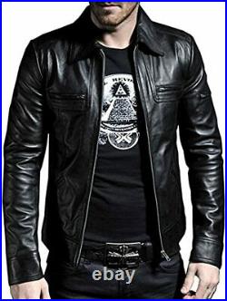 Men's Black Western Pure Authentic Lambskin Night Club Leather Jacket Biker Coat