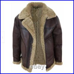 Men's Brown B3 RAF Flight Bomber Aviator Real Sheepskin Shearling Leather Jacket
