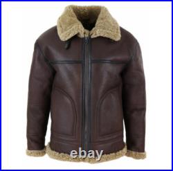 Men's Brown B3 RAF Flight Bomber Aviator Real Sheepskin Shearling Leather Jacket