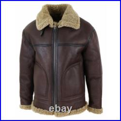 Men's Brown B3 RAF Flight Bomber Aviator Real Sheepskin Shearling Leather Jacket