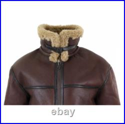 Men's Brown B3 RAF Flight Bomber Aviator Real Sheepskin Shearling Leather Jacket