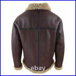 Men's Brown B3 RAF Flight Bomber Aviator Real Sheepskin Shearling Leather Jacket