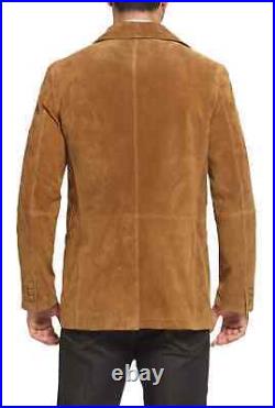 Men's Brown Blazer 100% Genuine Pure Soft Western Suede Leather Coat NFS-063