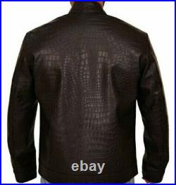 Men's Brown Crocodile Embossed Leather Jacket Genuine Leather Coat