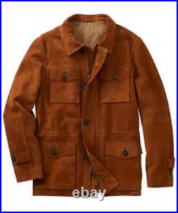 Men's Brown Field Leather Jacket Real Suede Size S M L XXL 3XL XL Men's Brown Field Leather Jacket Real Suede Size S M L XXL 3XL XL