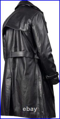 Men's Brown Leather 100% Real Lambskin Vintage Trench Coat Stylish Winter Wear