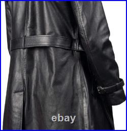 Men's Brown Leather 100% Real Lambskin Vintage Trench Coat Stylish Winter Wear
