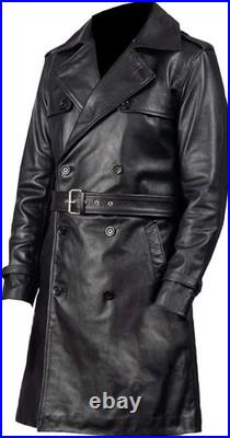 Men's Brown Leather 100% Real Lambskin Vintage Trench Coat Stylish Winter Wear