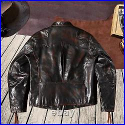 Men's Brown Vintage Crunch Cowhide Leather Jacket Motorcycle Biker Moto Coat