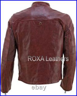 Men's Burgundy Authentic Lambskin Natural Leather Jacket Biker Western Coat