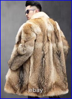 Men's Business Lapel Long Thickened Mink Warm Winter Fur Coat Thicken Fur Jacket