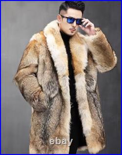 Men's Business Lapel Long Thickened Mink Warm Winter Fur Coat Thicken Fur Jacket