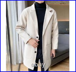 Men's Casual Single-Breast Jackets Coats Outwear Thicken Wool Blend Windbreaker