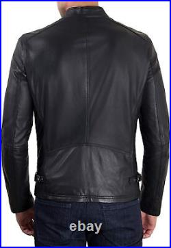 Men's Classic Actual Lambskin Leather Soft Black Zipper Slim Fit Coat Jacket