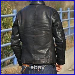 Men's Classic Casual Vintage Style Coat Distressed Black Leather Jacket