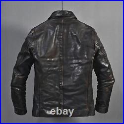 Men's Classic Casual Vintage Style Coat Distressed Black Leather Jacket