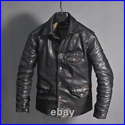 Men's Classic Casual Vintage Style Coat Distressed Black Leather Jacket