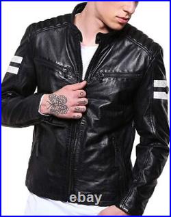 Men's Classic Quilted Actual Lambskin Leather Black Modern Rider Coat Jacket