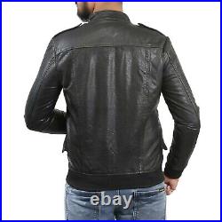 Men's Classic Soft Actual Lambskin Leather Black Premium Neck Belt Coat Jacket