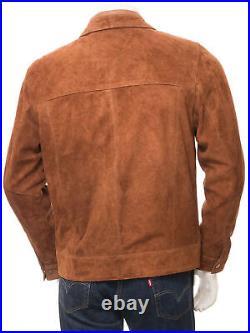 Men's Classic Vintage Stylish Genuine Suede Brown Leather Jacket Zipper Coat