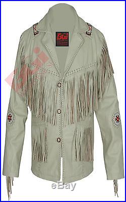 Men's Cowhide Fringed / Beaded Cowboy Western Leather Jacket Sizes XXS To 4XL