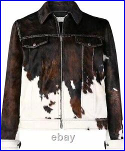 Men's Cowhide Hair-On Leather Jacket Real Animal Print Pony Skin Premium Mot