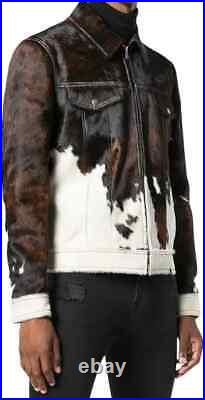 Men's Cowhide Hair-On Leather Jacket Real Animal Print Pony Skin Premium Mot