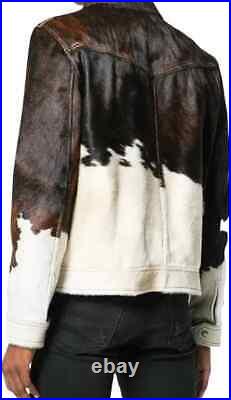 Men's Cowhide Hair-On Leather Jacket Real Animal Print Pony Skin Premium Mot