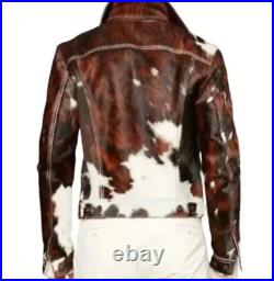 Men's Cowhide Hair on Pony Skin Jacket, Stylish Western Real Cowhide Outerwear